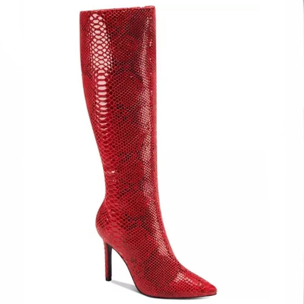 New in Box INC Sz 6.5. Rajel Red Snake Dress High Stiletto Heel Beautiful Boots